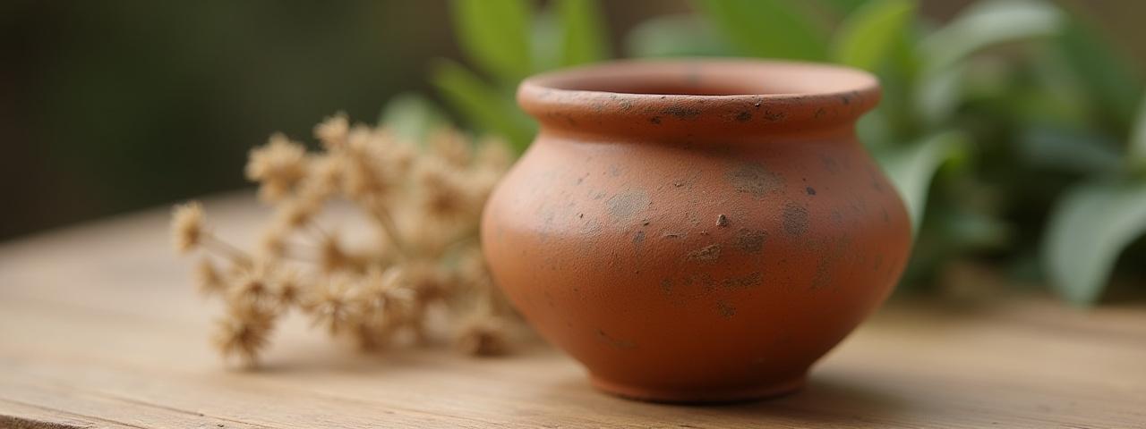 Close-up image of a handcrafted clay pot with natural textures, symbolizing artisanal craft and natural materials.